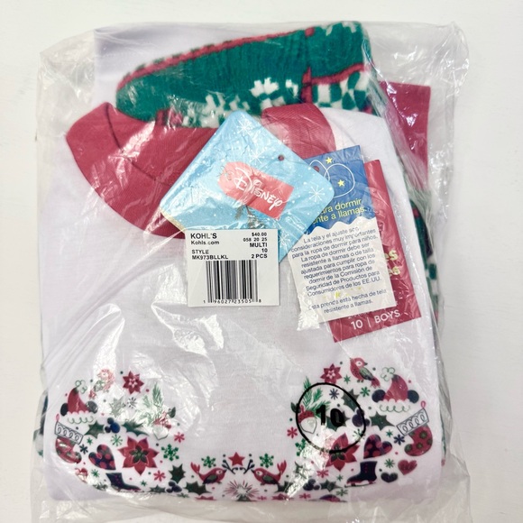 Disney Mickey Mouse Unisex Christmas Pajamas 2 Piece Set Size 10 NWT - Picture 5 of 12